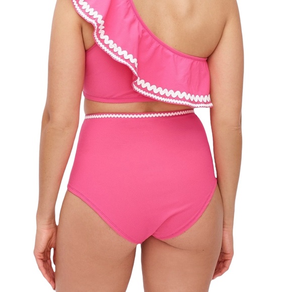 J. Crew One Shoulder High Waisted Rickrack Bikini in Sweet Briar Size Small NWT - Picture 4 of 7